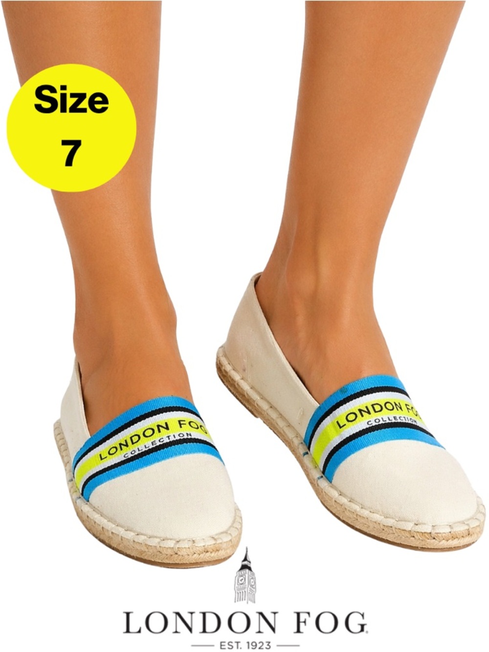 2/for $20 💛 LONDON FOG Cream Espadrille Flats, Logo Upper (Women’s Size 7)
